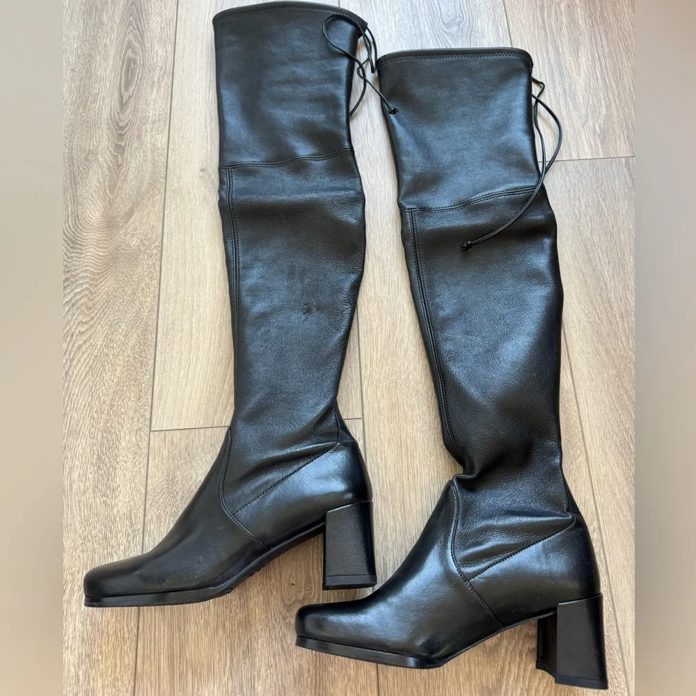 Stuart Weitzman Black Over-the-Knee Leather Boots - Picture 2 of 9